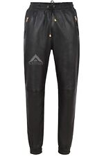 Men's Leather Trousers Black Napa Sweat Track Pant Zip Jogging Bottom 3040 picture