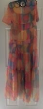 VTG 60s Sheer Psychedelic Print Maxi Dress Sz S 1960s Gown Hostess Party Ruffled picture