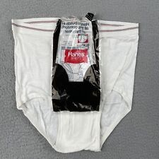Vintage Hanes Underwear Mens White Brief 36 Made in USA 70s Red Black Cotton NEW picture