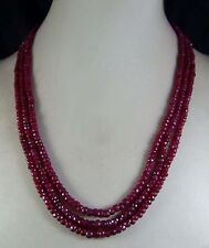 Beautiful 3 Rows 2x4mm Faceted Natural Dark Red Ruby Beads Necklace 17-19'' picture