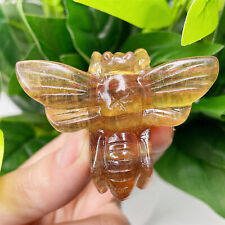  Natural Yellow Fluorite Quartz BEE Hand Carved Crystal Animal Decoration Gift picture