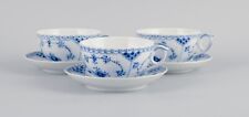 Royal Copenhagen, Blue Fluted half lace. 3 pairs of large teacups with saucers picture