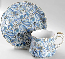 Lefton China Blue Paisley Flat Cup & Saucer Set(s) 2 3/4