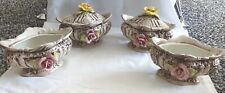 Vintage Capodimonte (4) Trinket Box Candy Bowl Lid Footed Roses Porcelain Italy  picture