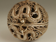 Old Tibet Silver Copper Hand Carved Dragon Phoenix Statue Incense Burner Buddha picture