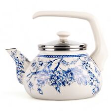 BLUE BIRD ENAMEL KETTLE Stovetop Tea Pot Vintage Antique Tea Kettle, 2.3 QT picture