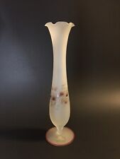 VIKING Satin Frosted Glass BUD VASE Hand Painted Floral Design Fluted Top 10