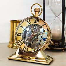 Brass Golden Desk Clock Mechanical Vintage Table top Gift picture