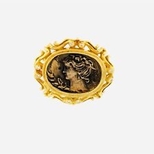 Exquisite Antique 1900's 14k Yellow Gold Lady Cameo Brooch-Pin Pendant Diamonds picture