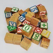 VTG Wooden Wood Alphabet Letters Numbers Animal Blocks Childrens Toy Lot (24) picture