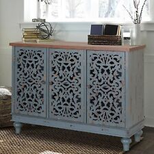 3 Door Storage Cabinet Buffet Sideboard Distressed Kitchen Cabinet Hollow Carved picture