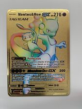 Mewtwo & Mew GX Rainbow Gold Metal Pokémon Card Fan Art-Collectible-Gift picture