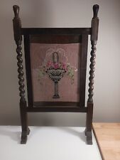 Antique English Dark Oak Barley Twist Fire Place Screen with Tapestry Design picture