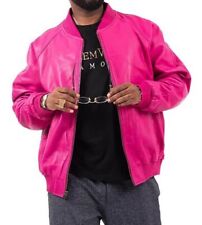 Men's 100% Real Lambskin Leather Pink Bomber Jacket Baseball Varsity Style Coat picture