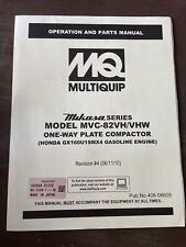 MQ MULTIQUIP MVC-82VH/82VHW PLATE TAMPER COMPACTOR PARTS MANUAL OPERATION Book picture