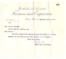 Railroad Train Document - 1907 Claim Settlement Letter, Brotherhood of LF&E picture