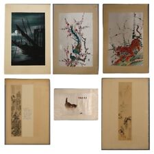 Eight Antique Japanese Woodblock Prints, Oil on Silk c1920 picture