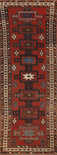 Russian Hand-made Pre-1900 Antique Rug Red Kazak Vegetable Dye Runner Rug 4x13 picture
