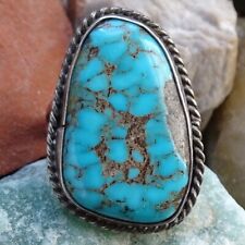Vint Navajo Turquoise Ring Spider Web Matrix Size 7.5 Sterling Silver Southwest picture