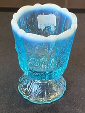 Fenton Glass Toothpick Holder Votive Candle Aqua Blue Opalescent Paneled Daisy picture