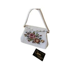 Vintage 1950’s White Floral Embroidered Pearl Beaded  Bridal Purse picture
