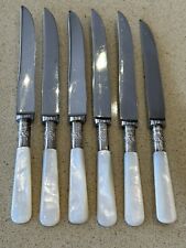 Vintage Viners of Sheffield Serrated Fruit Knives Mother of Pearl Handles picture
