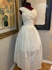 Vintage 50s Wedding Dress Bridal Gown Off The Shoulder Fit Flare Pinup Glam SM picture