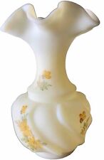 Vintage Fenton Glass Small Flower Vase Cre With Black eyed Susans Hand Painted picture