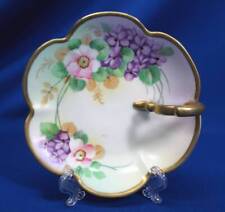 BEAUTIFUL BAVARIAN PORCELAIN HANDLED NAPPY HAND-PAINTED VIOLETS AND FLORALS picture