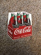 Vintage Coca Cola 6 Pack Bottle Porcelain Bar Sign picture