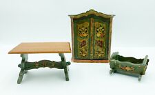 Vtg Early 1900s Dora Kuhn German Dollhouse Furniture Table Cradle Cupboard picture
