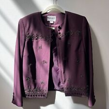 Vtg John Meyer Of Norwich Womens Plum Purple Beaded Suit Blazer Sz 10P Embroider picture