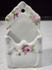 Antique Nippon Porcelain Ceramic Wall Match Holder w Striker Hand Painted Roses picture
