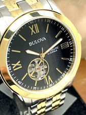 Bulova Men's Watch 98A168 Automatic Black Dial Two Tone Gold Silver Steel 42mm picture