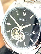 Bulova Men's Watch 96A270 Automatic Black Dial Open Heart Dial Silver Steel 42mm picture