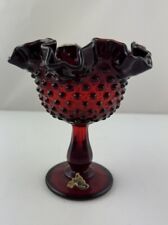 Vintage Fenton Ruby Red Glass Hobnail Compote Pedestal Candy Dish picture