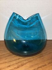 Blenko Pinched Glass Vase Blue 4.5” Tall Vintage MCM picture