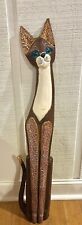Beautiful TALL Wooden Carved 38” Wood Cat Statue Figure Standing Home Decor picture