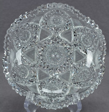 ABP American Brilliant Period Hobstars Crosshatch & Fans Cut Glass 6 Inch Bowl  picture