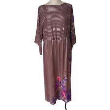 Hanae Mori Maxi Dress Womens Size 12 Vintage Pink Purple Floral Chiffon 70s 1970 picture