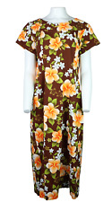 Vintage 60s UI-MAIKAI Hawaii USA XL XXL Hibiscus Cotton Barkcloth Muumuu Dress picture