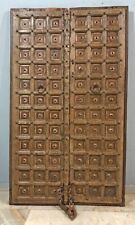 Original Antique Teak Wood Big Size Wall Décor Door Panel Squares Brass Fitted picture