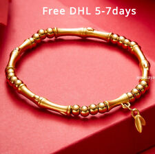 Pure 24K Yellow Gold 999 Bracelet Bamboo Bead Bangle Women Girl Charm Jewelry picture