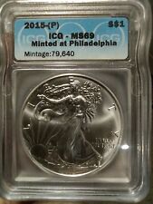 2015-(P) Minted at Philadelphia $1 American Silver Eagle ICG MS69 Mintage 79,640 picture