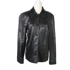 Vintage 90s Nine West black leather button front jacket M picture