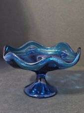 Vintage MCM  Viking Glass Blue Epic 6 Pedal Candy Dish On Pedestal ESTATE picture