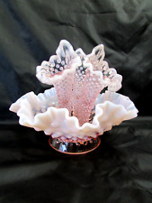 Vintage Fenton French Pink Opalescent Hobnail 3- Horn Epergne picture