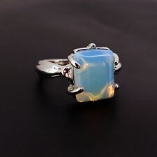 Natural Blue Fire Opal 12X9 MM 925 Sterling Silver Plated Handmade Ring Size 9 picture