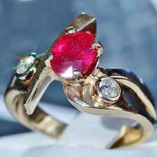 14k yellow gold ring 1.80ct ruby diamond size 9 vintage handmade 8.7gr N2973L picture