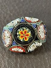 Vintage Italian Micro Mosaic Floral Gold Tone Brooch Pin Marked ITALY picture